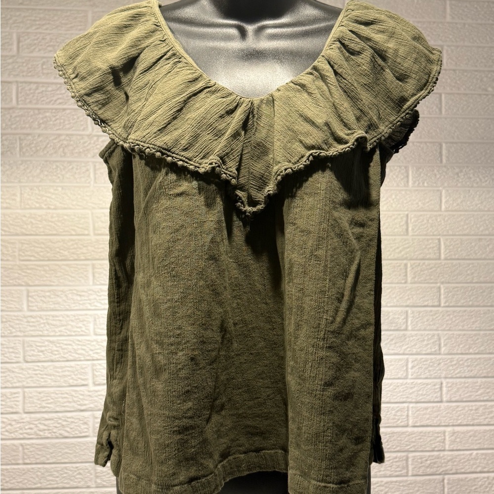 LOFT‎ Green Puff Sleeve Ruffled Blouse
